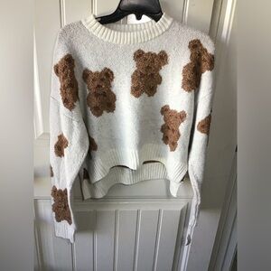 Pink Rose Cream and Tan Teddy Sweater Size Medium